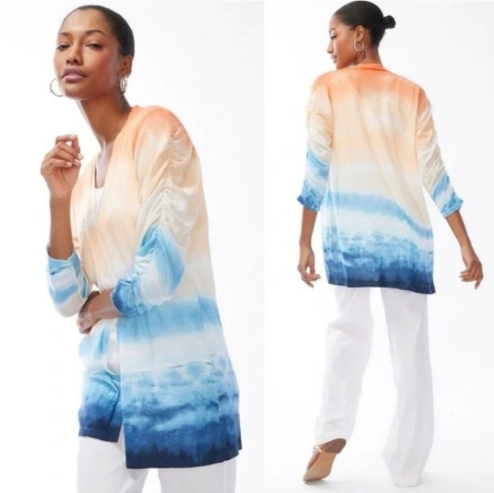 Chico's Summer Romance Orange Blue Ombre Cardigan Women's Size 2 - Large